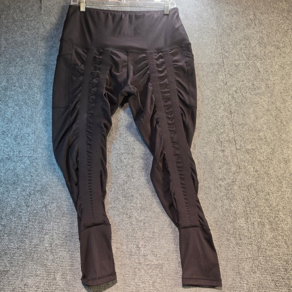 Sweetflexx Resistance Leggings Women 12 Black Good Ruched High Rise Pockets